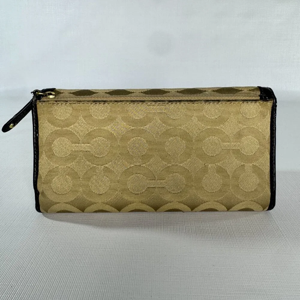 VINTAGE Coach Madison Op Art Checkbook Wallet | Khaki Brown Canvas Patent Leathe